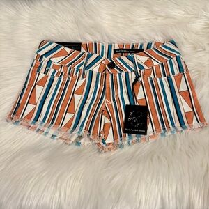Black Orchid Denim Orange and Blue Jean Shorts Vibrant Stripes Size 26